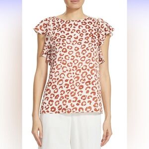 LAFAYETTE 148 NewYork Animal Print Ruffle Blouse Size XXL